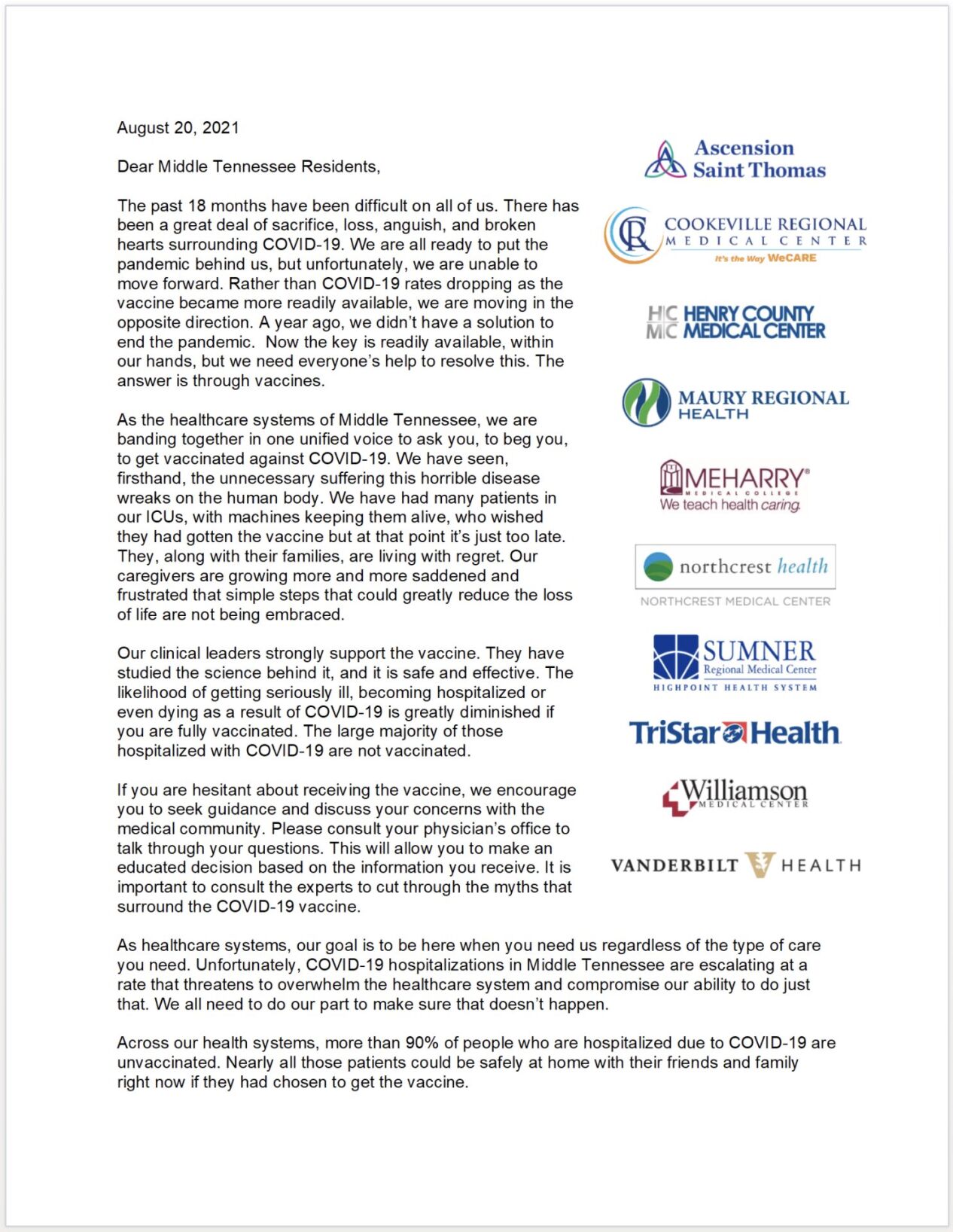 COVID letter 1